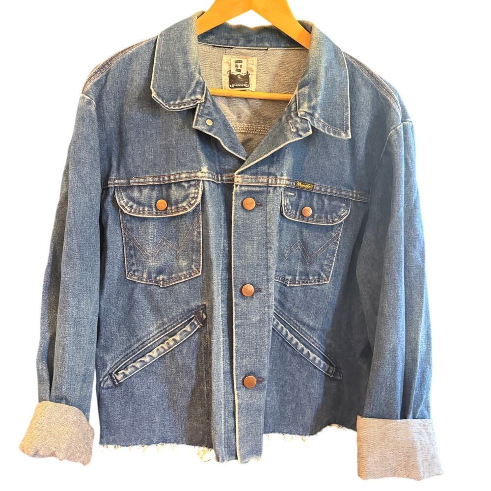 Furst Of A Kind | Reworked Vintage Wrangler Denim Distressed Jacket Cropped L